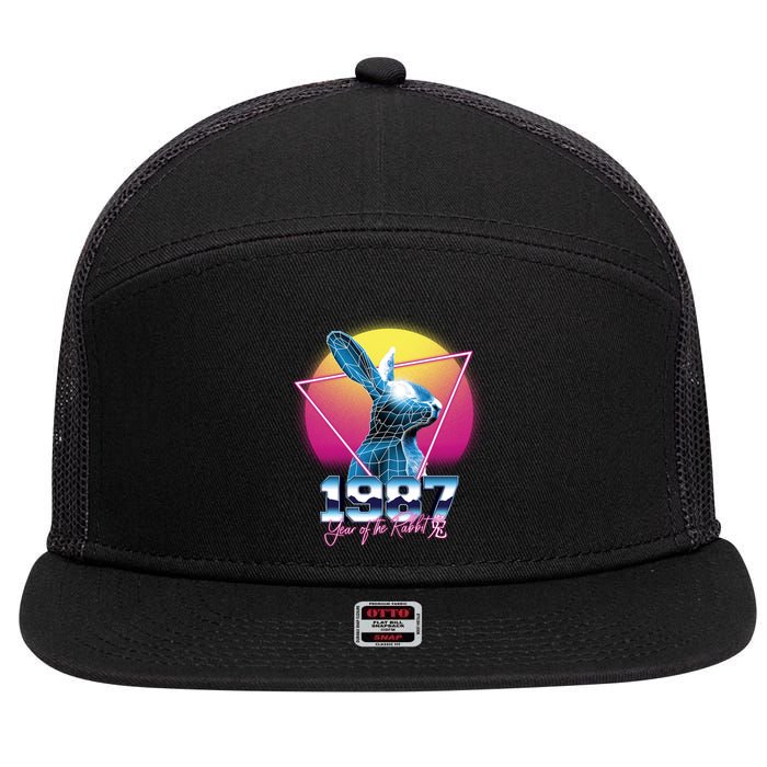 Year Of The Rabbit – Chinese Zodiac – Synthwave Style 7 Panel Mesh Trucker Snapback Hat