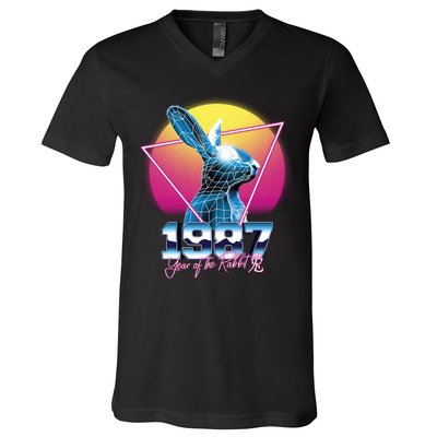 Year Of The Rabbit – Chinese Zodiac – Synthwave Style V-Neck T-Shirt