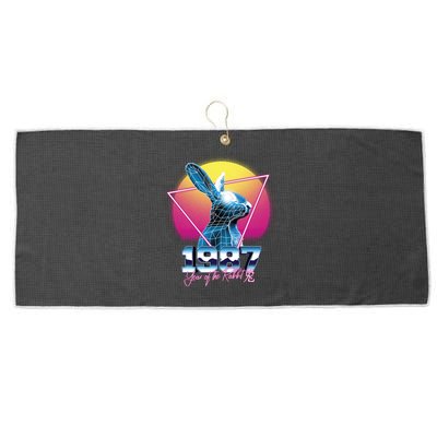 Year Of The Rabbit – Chinese Zodiac – Synthwave Style Large Microfiber Waffle Golf Towel