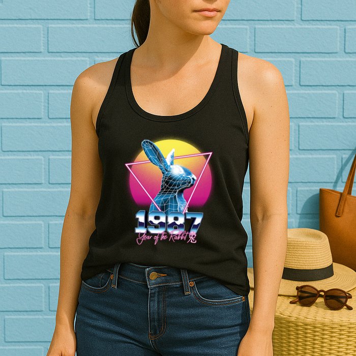 Year Of The Rabbit – Chinese Zodiac – Synthwave Style Womens Tank Top