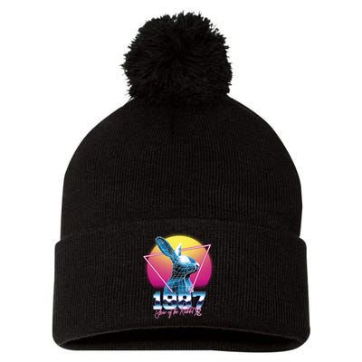 Year Of The Rabbit – Chinese Zodiac – Synthwave Style Pom Pom 12in Knit Beanie
