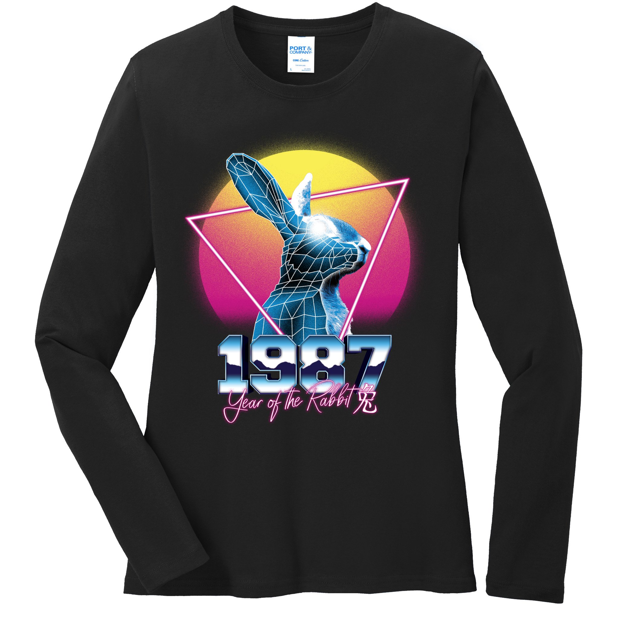 Year Of The Rabbit – Chinese Zodiac – Synthwave Style Ladies Long Sleeve Shirt