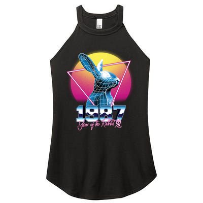Year Of The Rabbit – Chinese Zodiac – Synthwave Style Women's Perfect Tri Rocker Tank