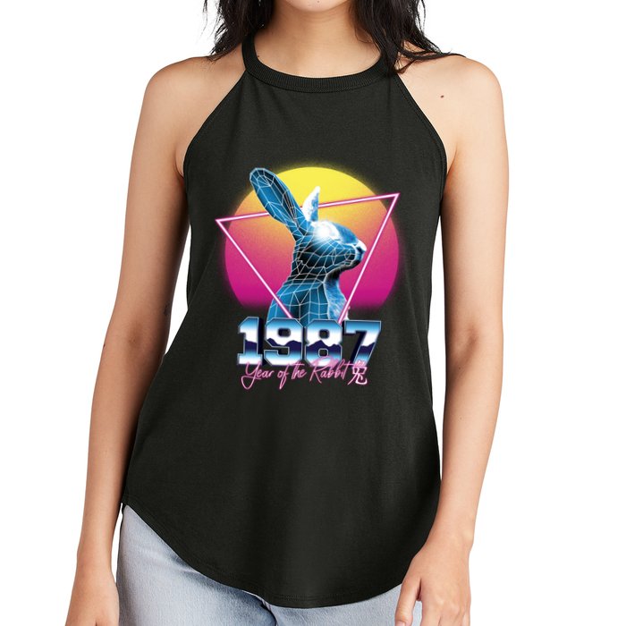 Year Of The Rabbit – Chinese Zodiac – Synthwave Style Women's Perfect Tri Rocker Tank