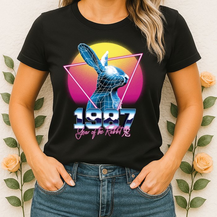 Year Of The Rabbit – Chinese Zodiac – Synthwave Style Womens T-Shirt