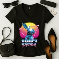Year Of The Rabbit – Chinese Zodiac – Synthwave Style Women's V-Neck T-Shirt