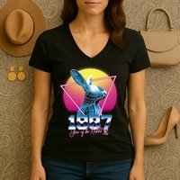 Year Of The Rabbit – Chinese Zodiac – Synthwave Style Women's V-Neck T-Shirt