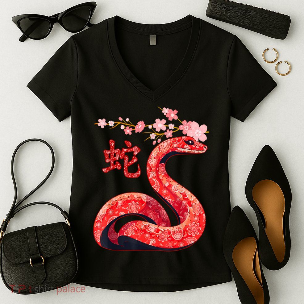 Year Of The Snake 2025 Chinese Traditional New Year 2025 Gift Women's V-Neck T-Shirt