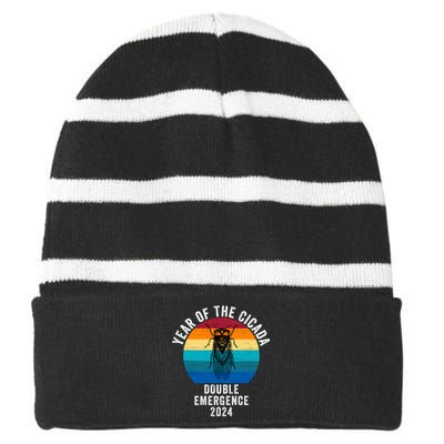 Year Of The Cicada Double Emergence 2024 Cicada Lover Return Of The Cicadas Striped Beanie with Solid Band