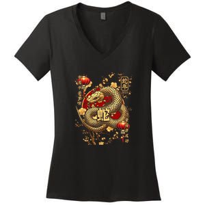 Year Of The Snake 2025 Chinese New Year Women's V-Neck T-Shirt