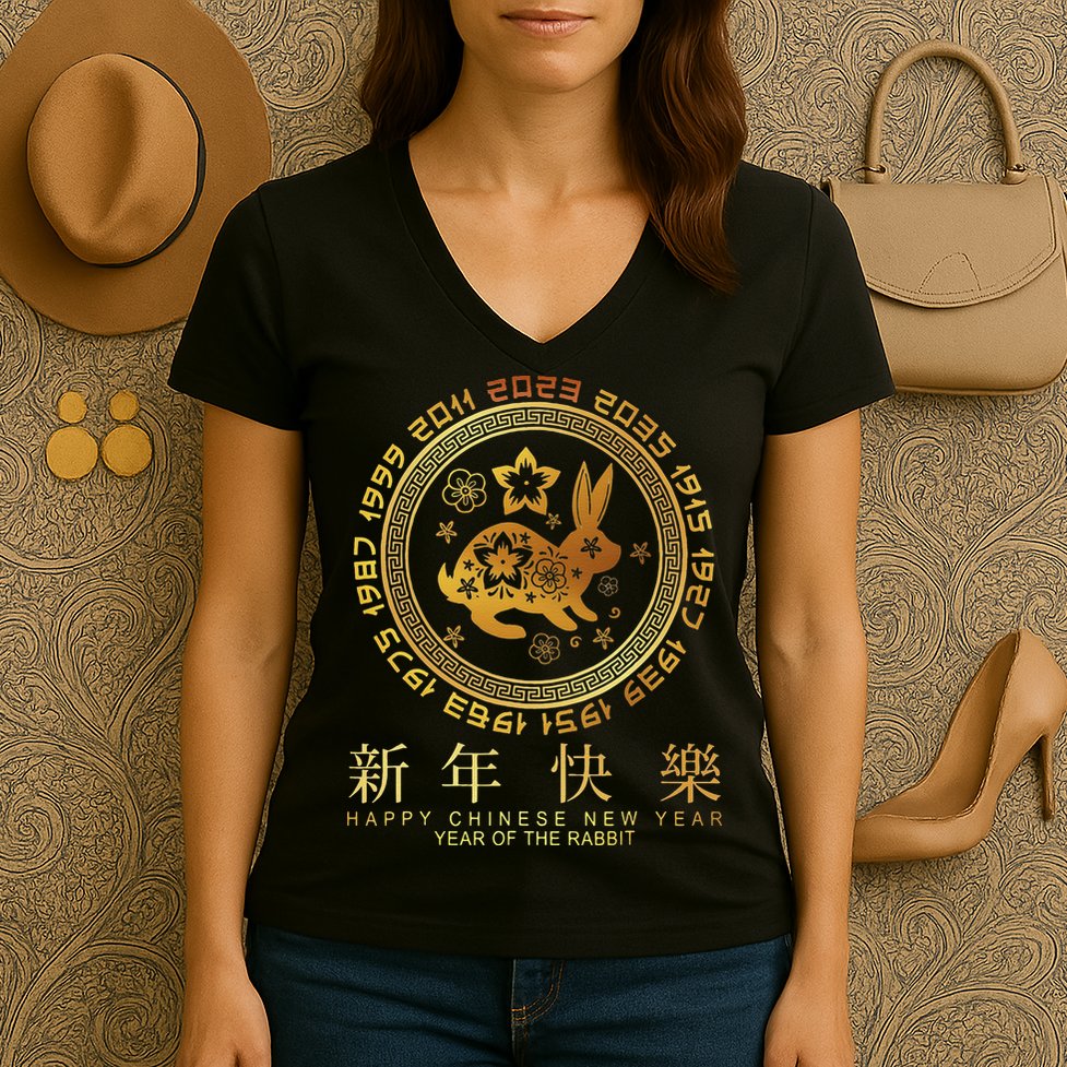 Year Of The Rabbit Chinese Zodiac Chinese New Year Women's V-Neck T-Shirt