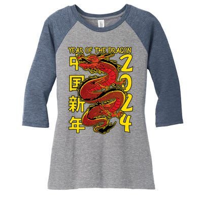 Year Of The Dragon Happy Chinese New Year 2024 Women's Tri-Blend 3/4-Sleeve Raglan Shirt