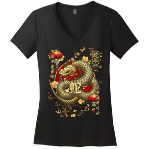 Year Of The Snake 2025 Chinese New Year Women's V-Neck T-Shirt