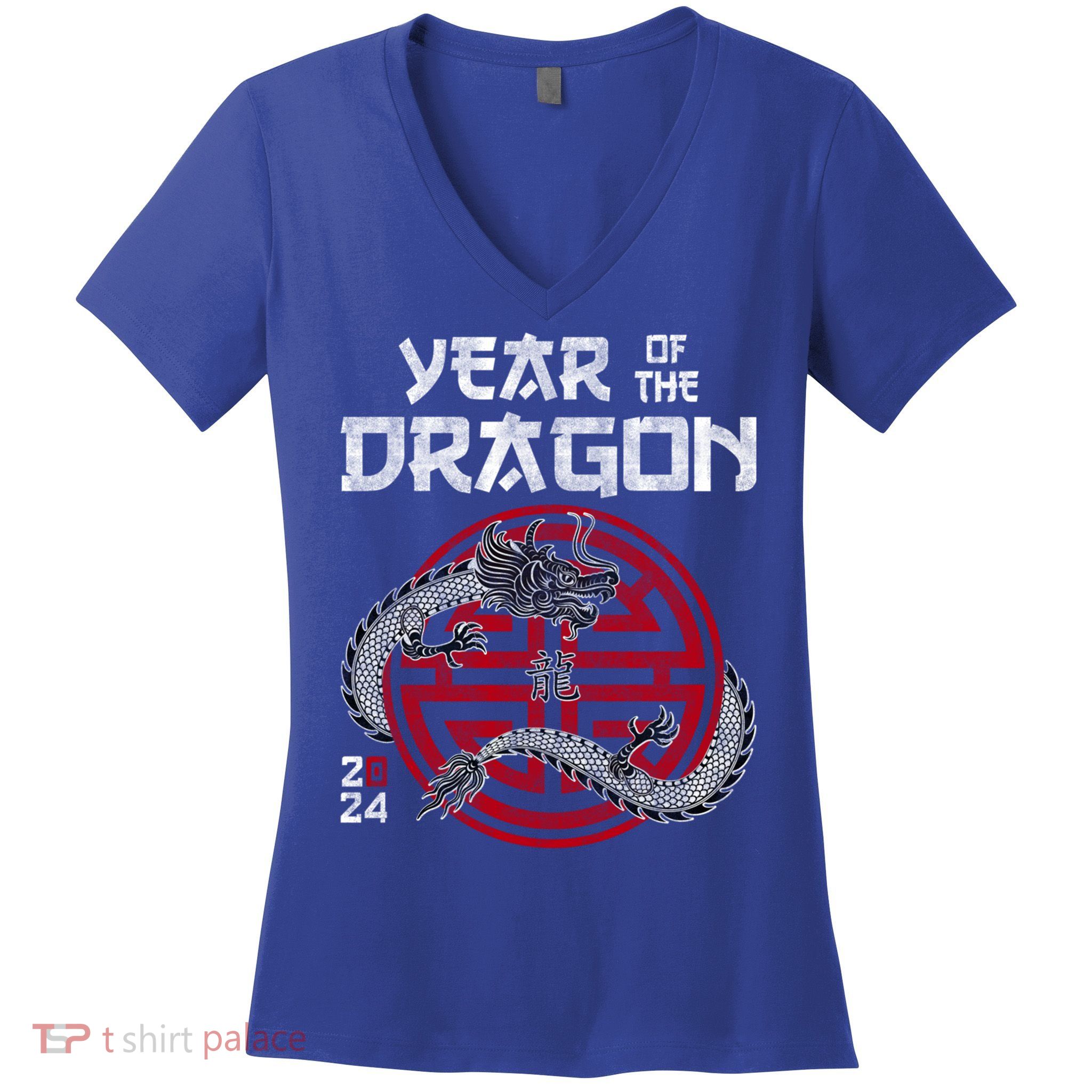 Year Of The Dragon 2024 Zodiac Chinese New Year 2024 Funny Gift Women's V-Neck T-Shirt