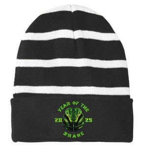 Year Of The Green Snake 2025 Chinese Zodiac Lunar New Year Striped Beanie with Solid Band