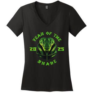 Year Of The Green Snake 2025 Chinese Zodiac Lunar New Year Women's V-Neck T-Shirt