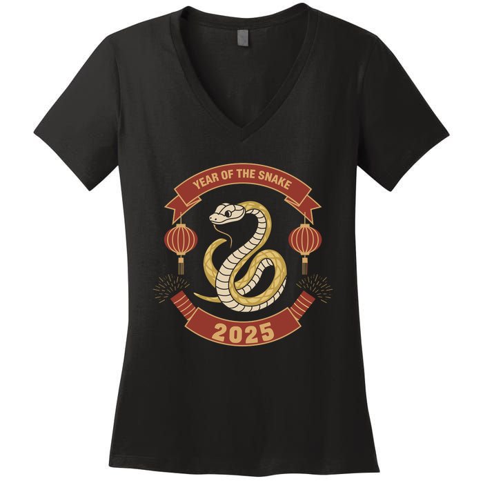 Year Of The Snake 2025 Chinese Zodiac Chinese New Year Women's V-Neck T-Shirt