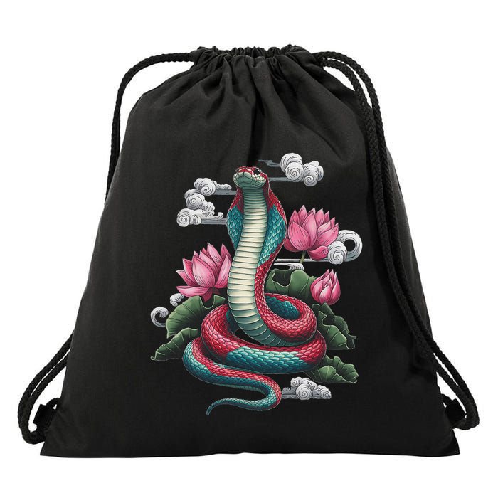 Year Of The Snake 2025 Cool Snake Graphic Art Drawstring Bag