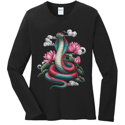 Year Of The Snake 2025 Cool Snake Graphic Art Ladies Long Sleeve Shirt