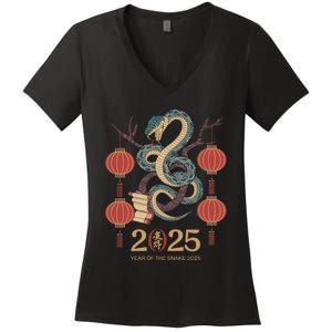 Year Of The Snake 2025 Chinese Zodiac Chinese New Year Women's V-Neck T-Shirt