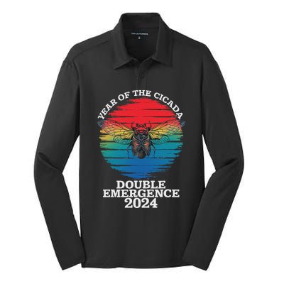 Year Of The Cicada 2024 Cicada Invasion Brood Xix Brood Xiii Silk Touch Performance Long Sleeve Polo