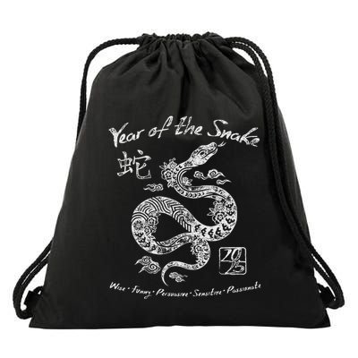 Year Of The Snake Traits Chinese Zodiac Lunar New Year 2025 Drawstring Bag