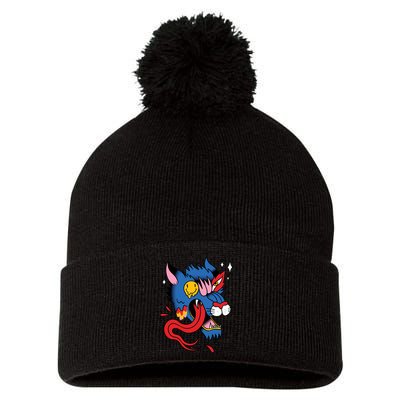 You Are Distorted Funny Wolf Pom Pom 12in Knit Beanie