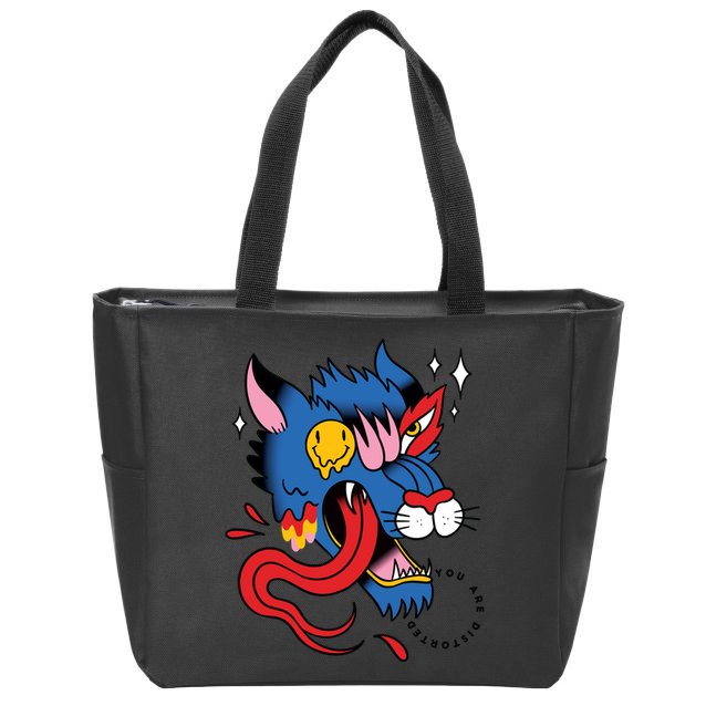 You Are Distorted Funny Wolf Zip Tote Bag