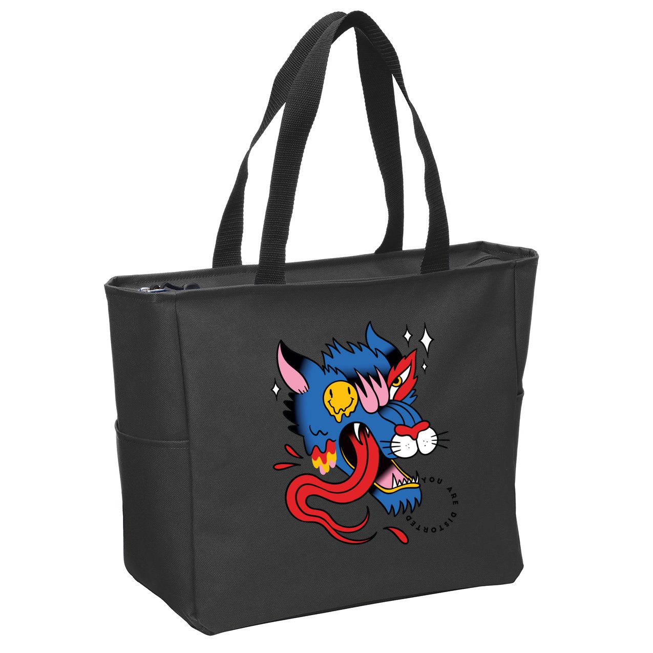 You Are Distorted Funny Wolf Zip Tote Bag