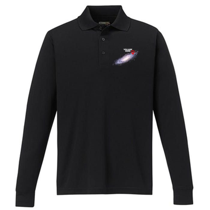 You are Here Galaxy Performance Long Sleeve Polo