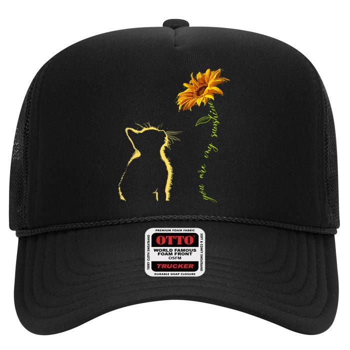 You Are My Sunshine Cat Sunflower High Crown Mesh Back Trucker Hat