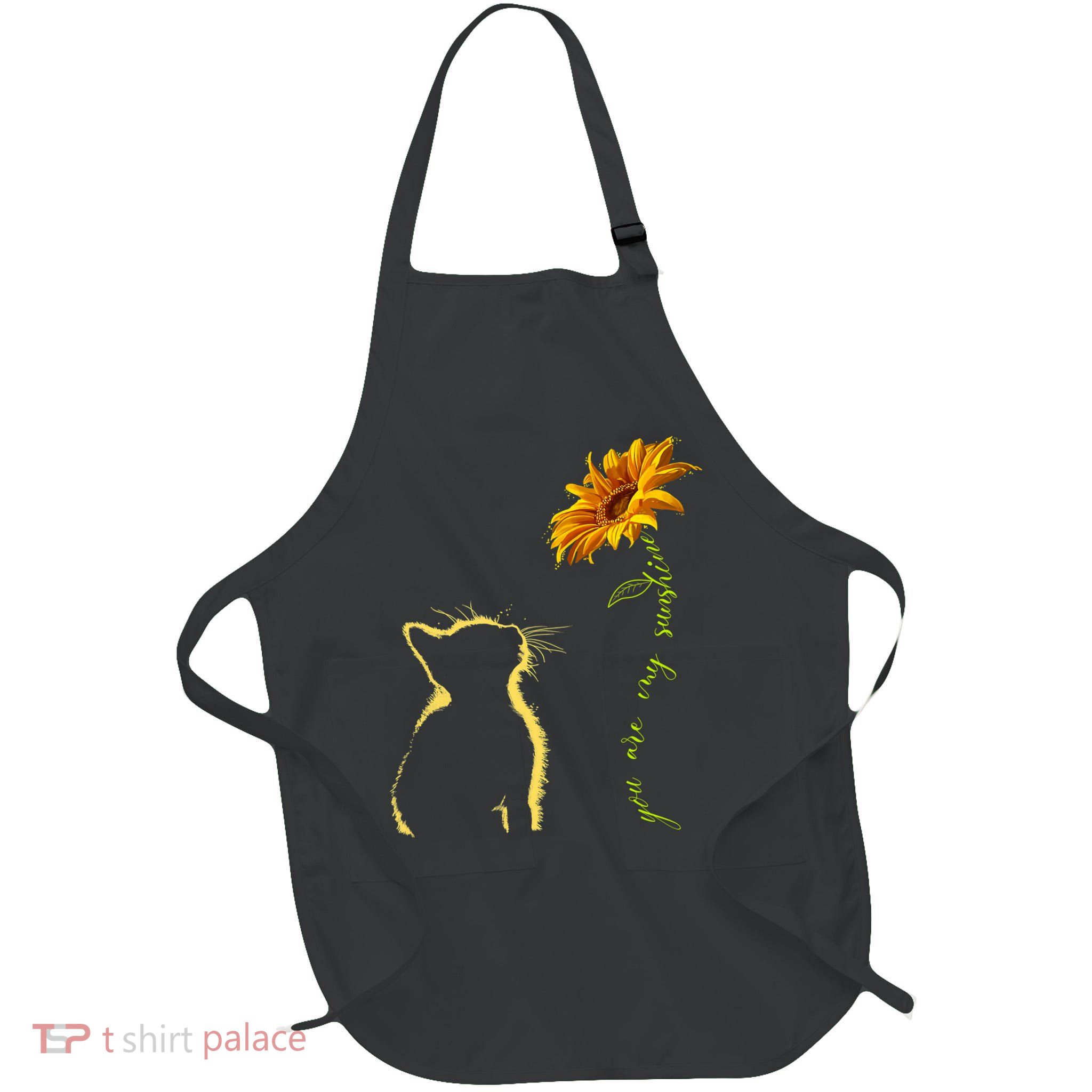You Are My Sunshine Cat Sunflower Full-Length Apron With Pockets