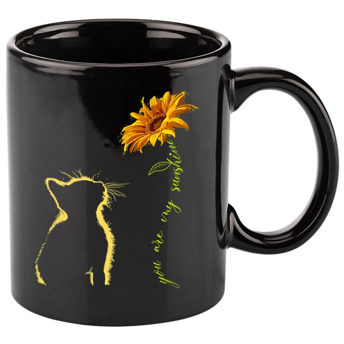 You Are My Sunshine Cat Sunflower 11oz C Handle Ceramic Mug