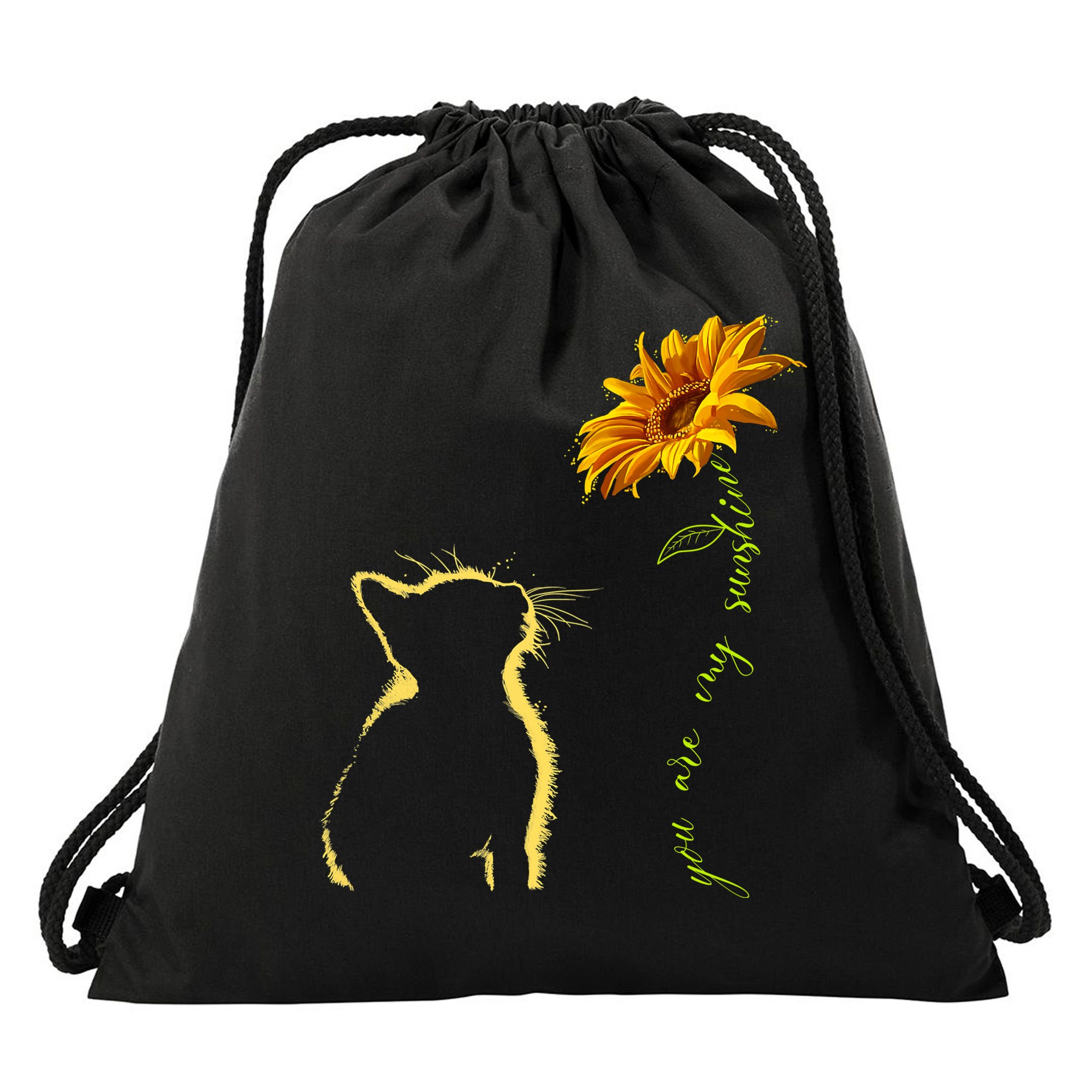 You Are My Sunshine Cat Sunflower Drawstring Bag