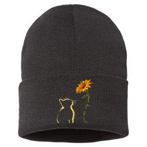 You Are My Sunshine Cat Sunflower Sustainable Knit Beanie