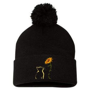 You Are My Sunshine Cat Sunflower Pom Pom 12in Knit Beanie