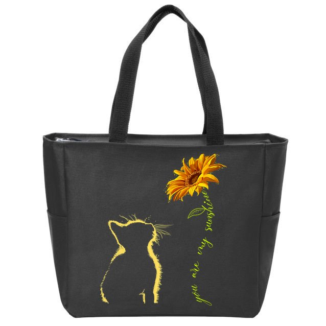 You Are My Sunshine Cat Sunflower Zip Tote Bag