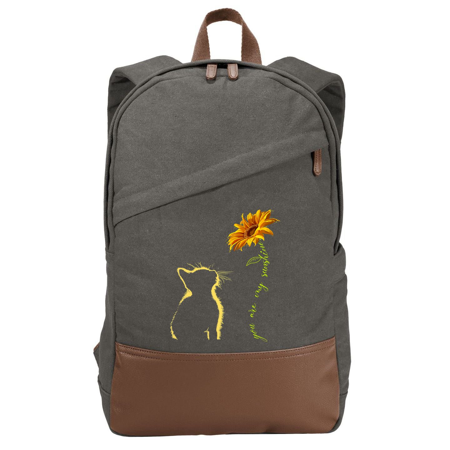 You Are My Sunshine Cat Sunflower Cotton Canvas Backpack