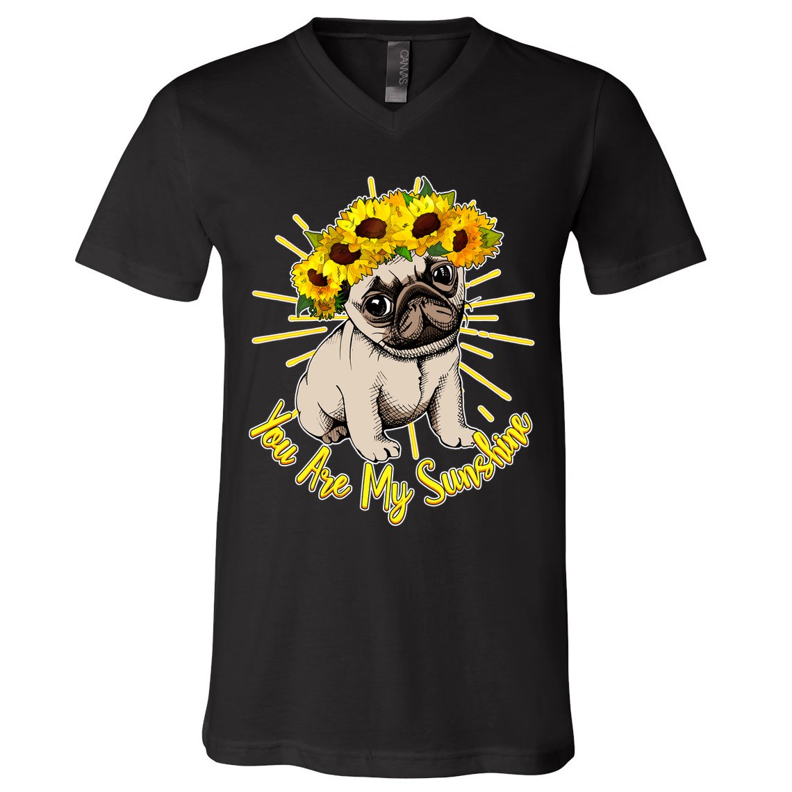 You Are My Sunshine Sunflower Pug V-Neck T-Shirt