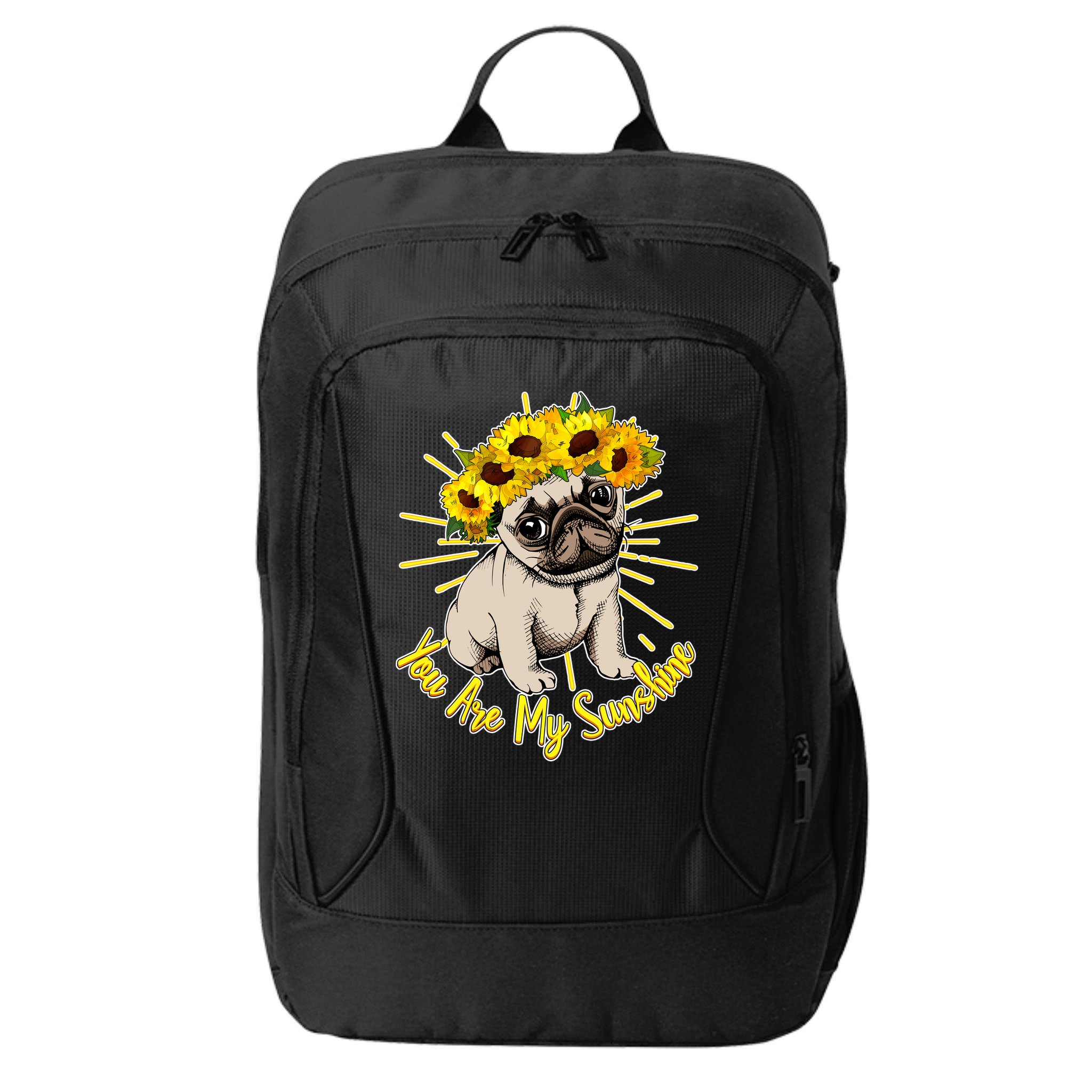 You Are My Sunshine Sunflower Pug City Backpack