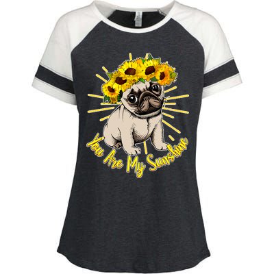 You Are My Sunshine Sunflower Pug Enza Ladies Jersey Colorblock Tee