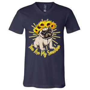 You Are My Sunshine Sunflower Pug V-Neck T-Shirt