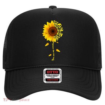 You Are My Sunshine Sunflower Skulls High Crown Mesh Back Trucker Hat