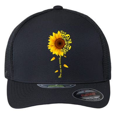 You Are My Sunshine Sunflower Skulls Flexfit Unipanel Trucker Cap