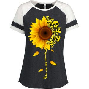 You Are My Sunshine Sunflower Skulls Enza Ladies Jersey Colorblock Tee