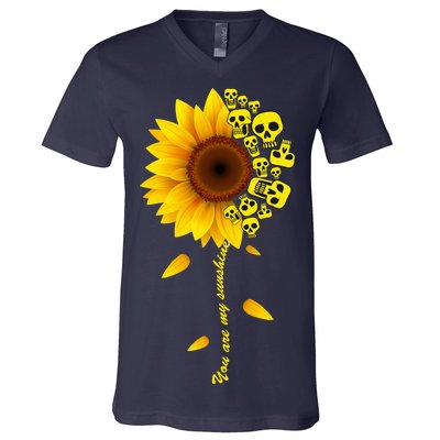 You Are My Sunshine Sunflower Skulls V-Neck T-Shirt