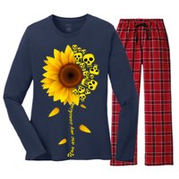 You Are My Sunshine Sunflower Skulls Women's Long Sleeve Flannel Pajama Set 