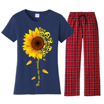 You Are My Sunshine Sunflower Skulls Women's Flannel Pajama Set