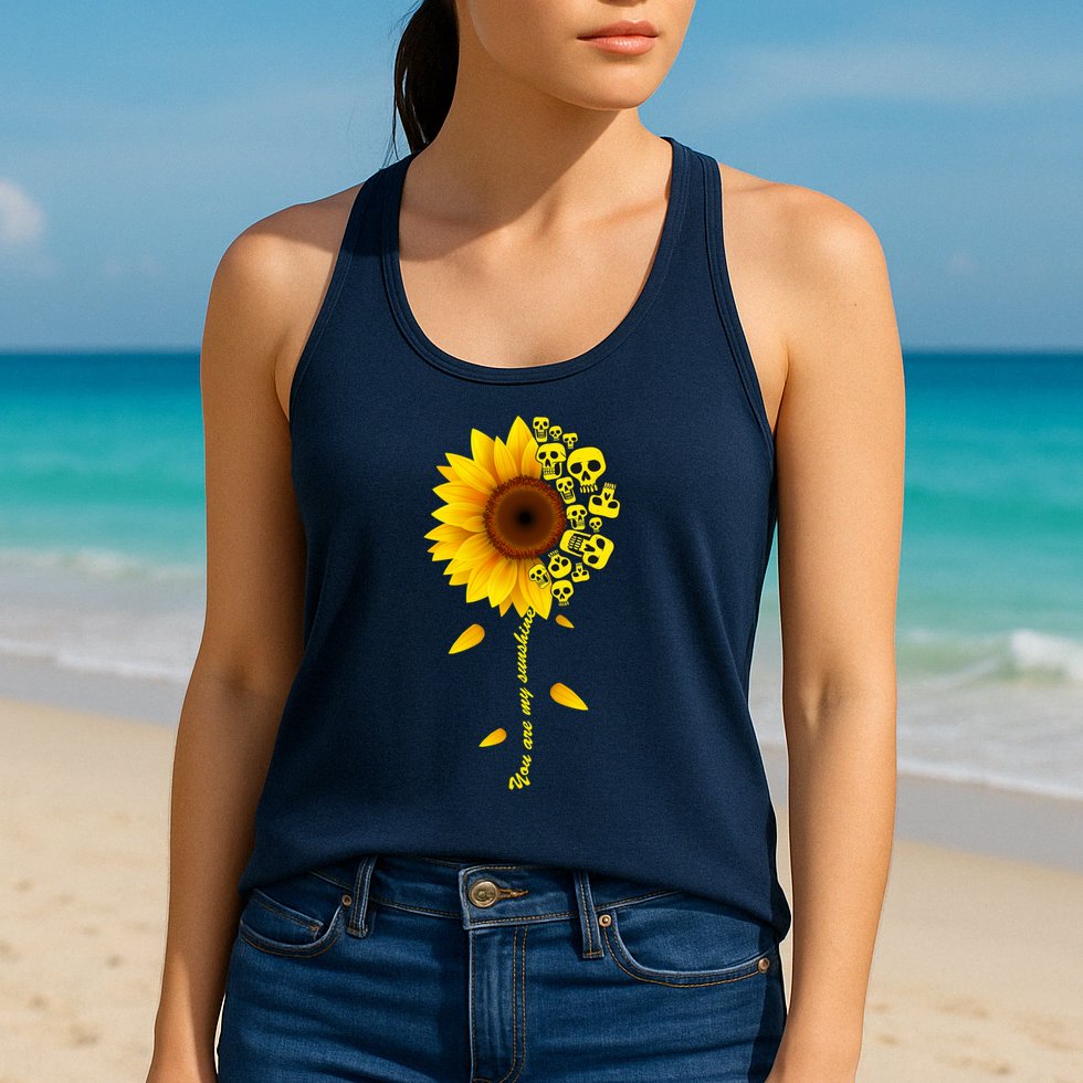 You Are My Sunshine Sunflower Skulls Womens Tank Top