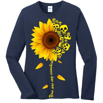 You Are My Sunshine Sunflower Skulls Ladies Long Sleeve Shirt